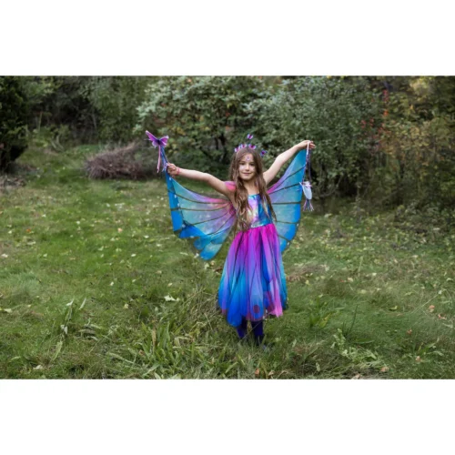 ⁦שמלת פרפר כחולה מסתובבת + קשת וכנפיים⁩ – תמונה ⁦4⁩